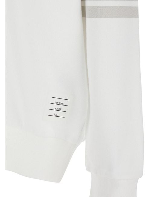 Thom Browne White Hoodie With Drawstring Hood And 4Bar Logo On The Sleeve for men