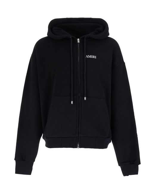 Amiri Black Hooded Zip Sweatshirt With Tech Fabric Patch for men