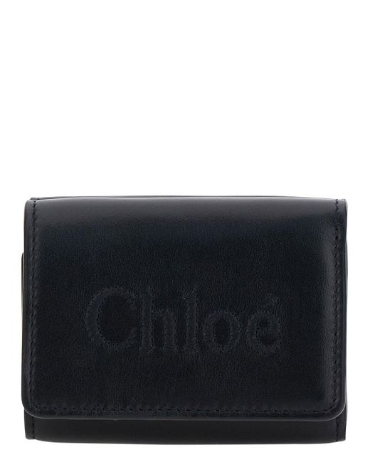 Chloé Black 'Sense' Bi-Fold Wallet With Tonal Logo Embroidery