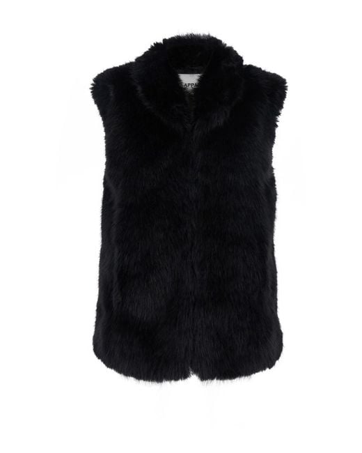 Apparis Black 'Laila' Sleeveless Fur Jacket With Front Concealed Closu