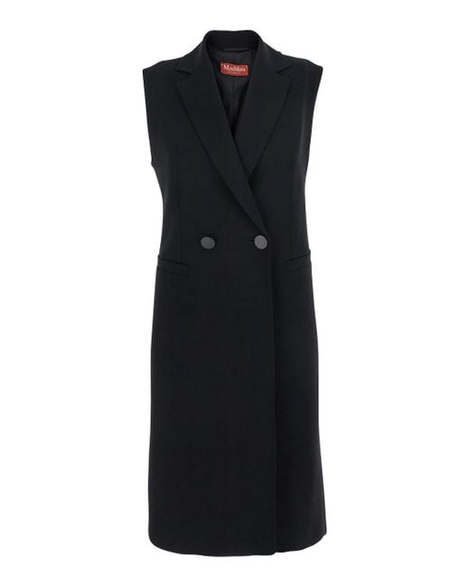 Gilet Lungo 'Zena' Smanicato Doppiopetto Con Revers Cla di Max Mara in Black