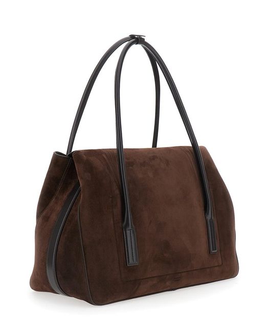 Tom Ford Brown Large Shoulder Bag With Padlock Details On The Front