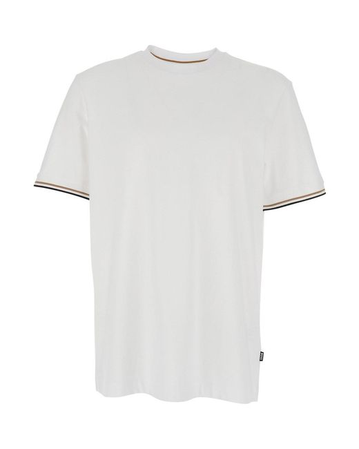 Boss White Crew Neck T-Shirt With Contrasting Details On The Slee for men
