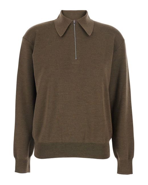 Phoebe Philo Brown Polo Shirt With Classic Collar And Front Zip Closur