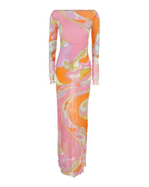 Emilio Pucci Multicolored Dress With Collar And Short Sleeves