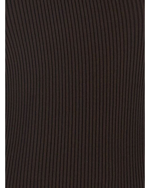 Rick Owens Black 'Athena' Ribbed Knit Sleeveless Asymmetric Long Dress With Wide Neckline