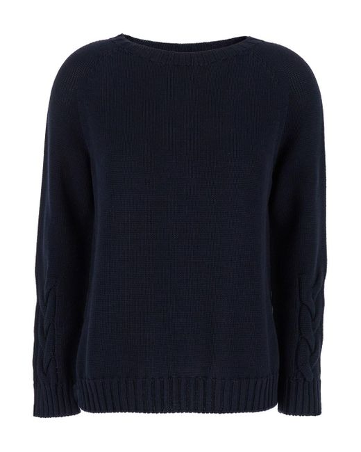 Max Mara Blue ' Maxmara 'Harald' Cable-Knit Sweater With U Neckline