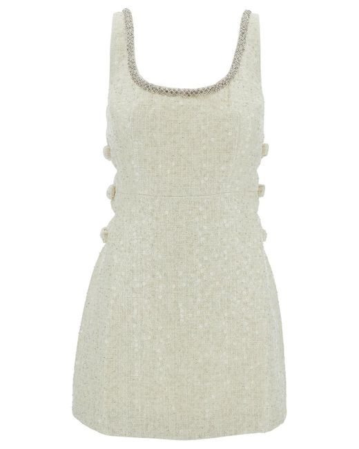 Self-Portrait Natural Mini Ivory Dress With Bows And Cut-Out