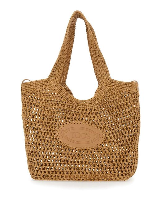 Tod's Brown Raffia Shopper Viscose Bag For