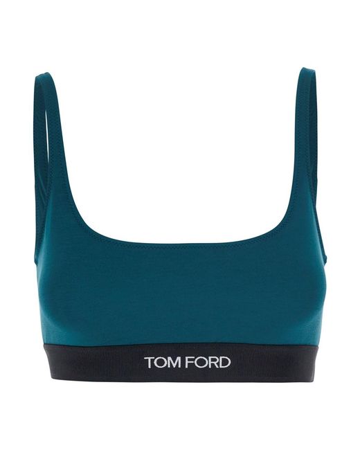 Tom Ford Blue Top With Square Neckline And Logo Lettering On The Fron