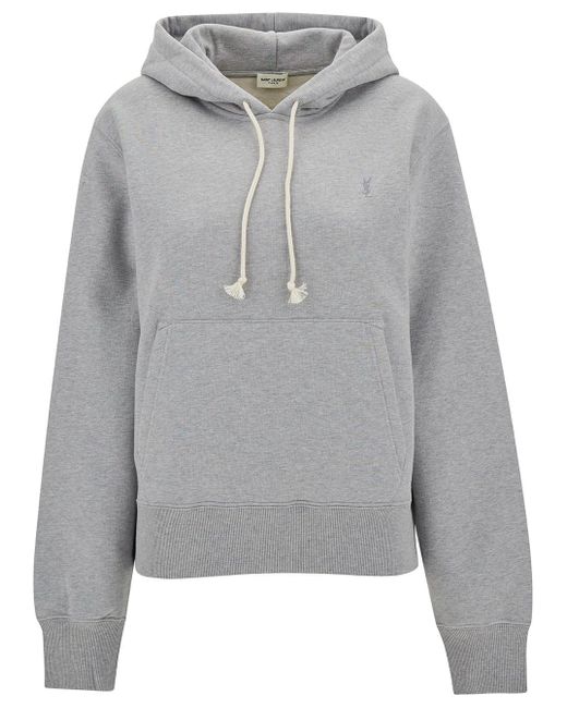Saint Laurent Gray Hoodie With Cassandre Embroidery