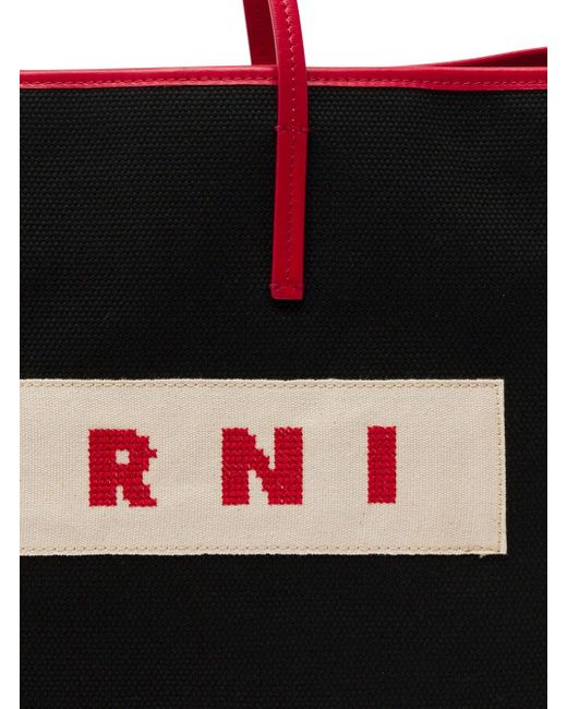 Marni Black 'Small Janus' Tote Bag With Logo Patch