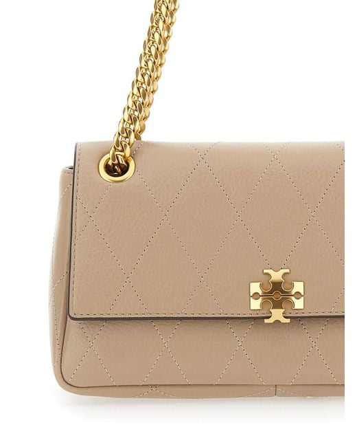 Tory Burch Natural Crossbody Bag Charlie Quilted Suede