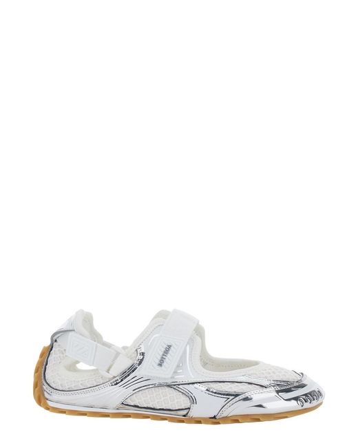 Bottega Veneta White 'Orbit Flash' Metallic Sneakers With Touch-Strap Closure And Logo Patch On The Strap