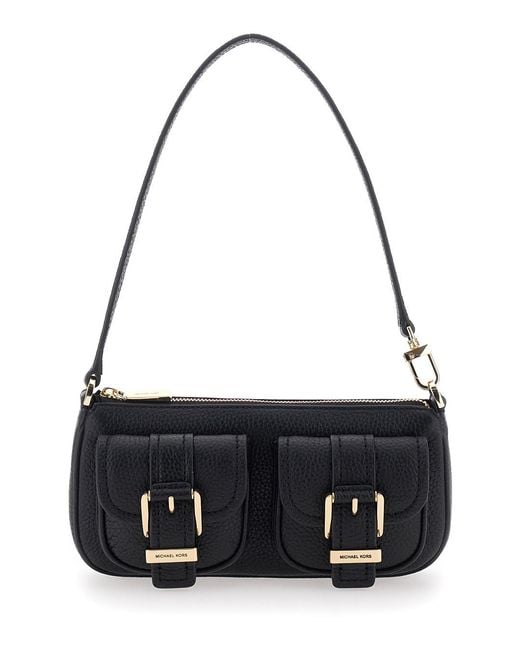 MICHAEL Michael Kors Black Shoulder Bag Zoe Crinkled Leather