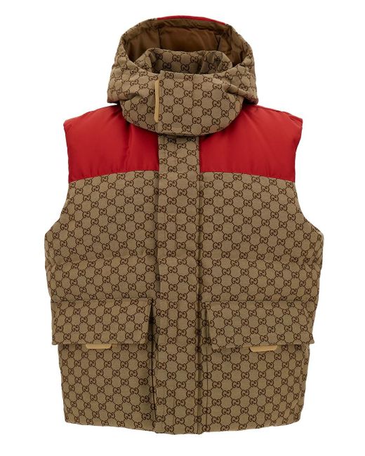 Gucci Brown Sleeveless Down Jacket With All-Over Gg Motif for men