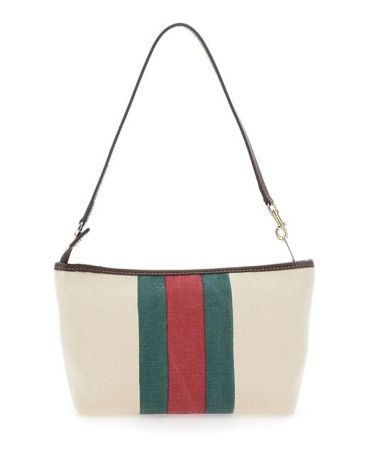 Gucci White Shoulder Bag With Web Detail And Logo Plaque