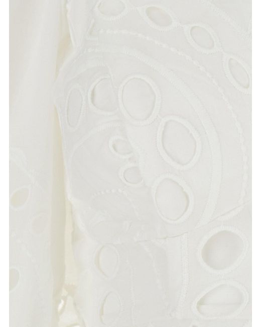 Charo Ruiz White 'Luna' Top With Deep Neckline And Intricate Embroidery
