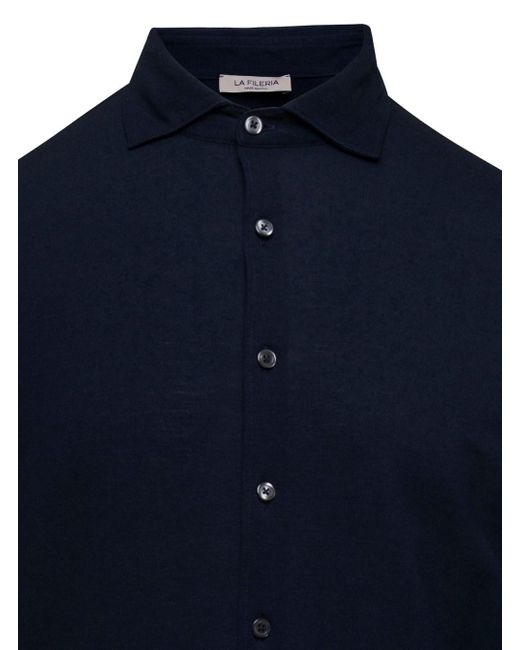 La Fileria Blue Knit Shirt With Classic Collar for men