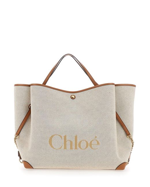 Borsa Shopping 'Chloe Clover' Con Logo Lettering Sul Fronte E Tr di Chloé in Brown