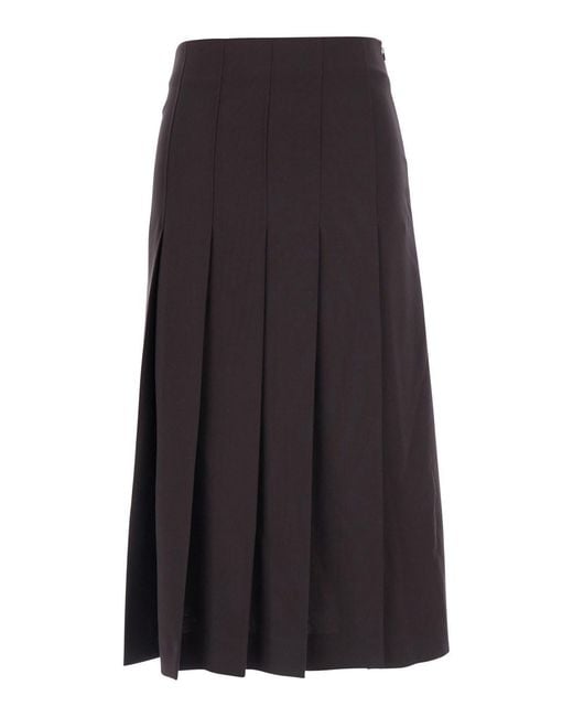 Le Plain Gray Midi Skirt With Hiddden Side Zip Closure And Pleated Des