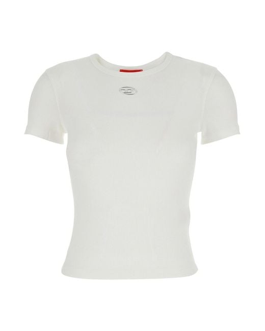 DIESEL White T-Shirt With Logo On The Front And Ribbed Design