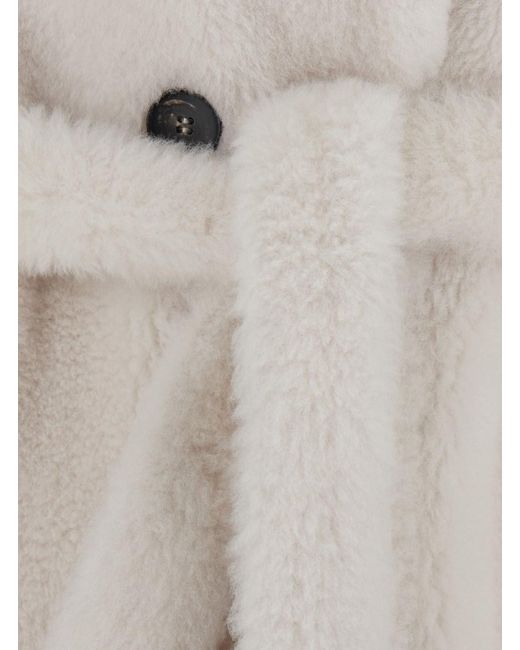 Suprema White Shearling Coat With Collar And Long Sleeves For
