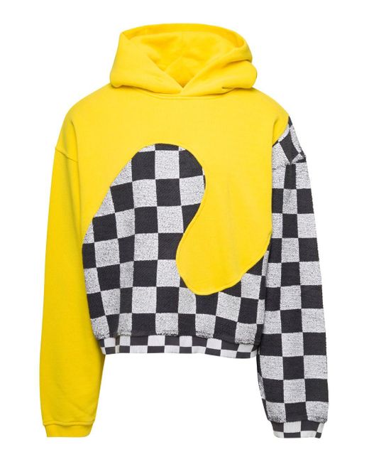 ERL Yellow Check Pattern Panelled Hoodie for men