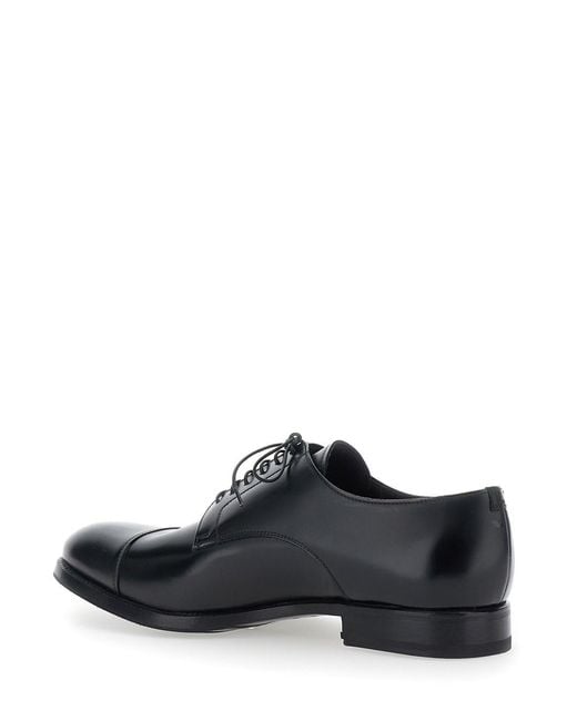 Lidfort Black Lace-Up Shoes With Almond Toe And Front Lace-Up Closure for men