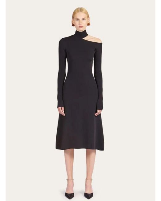 Ferragamo Black Abito Midi Con Cut Out
