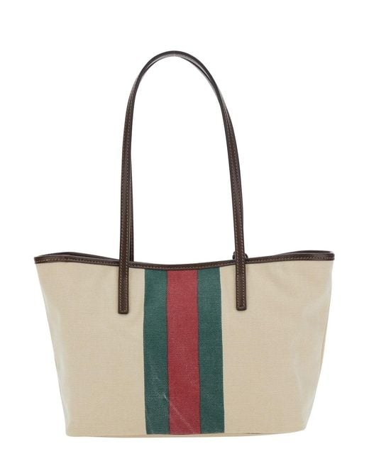 Gucci White 'Essence' Tote Bag With Logo Plate On The Front And Web St