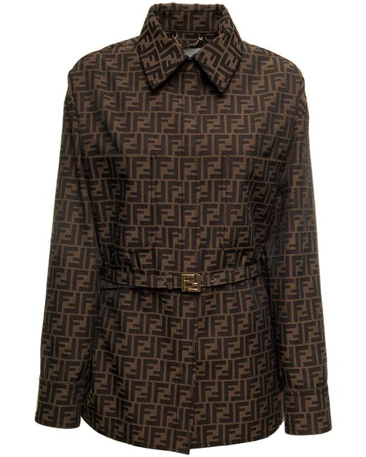 Fendi Brown Go-to Beige And Ff Canvas Jacket Woman