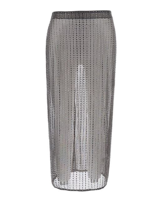 VENUJA Gray Crystal Midi Skirt With Tech Fabric
