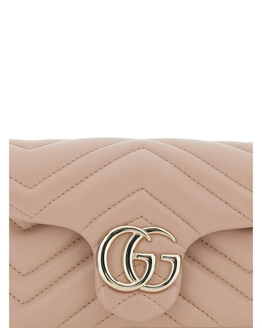 Gucci Natural 'Ophidia' Mini Bag With Chain-Link Shoulder Strap And Gg Pl