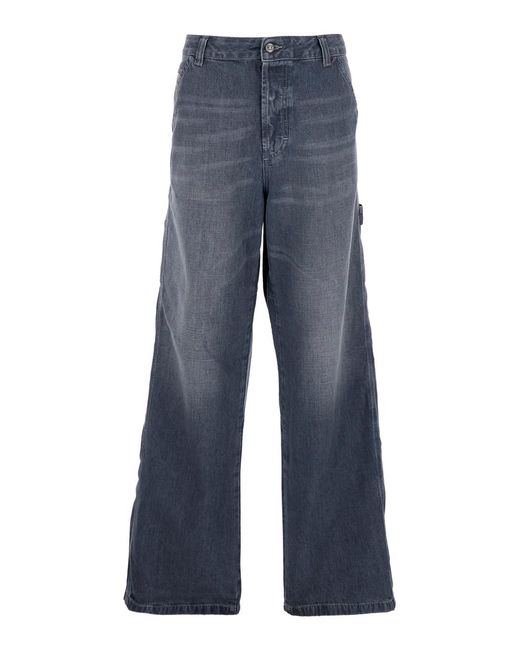 DIESEL Blue 'D-Livery' Jeans With Logo Patch On The Rear And Wide Leg for men