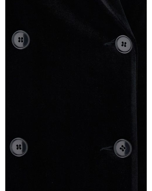 Le Plain Black Long Double-Breasted Coat With Peak Revers