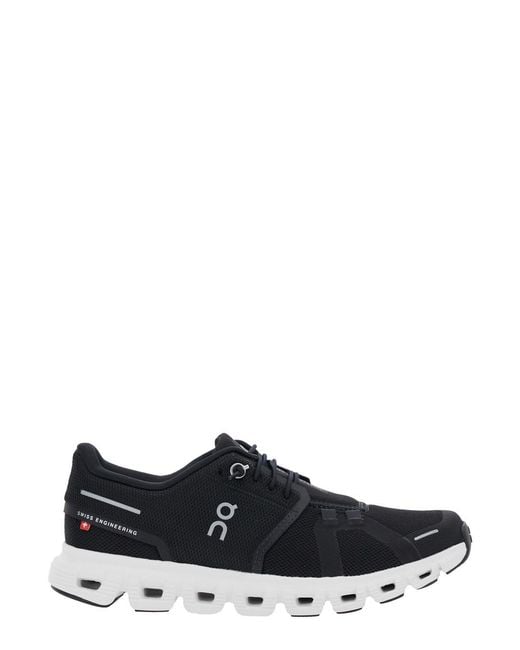 On Shoes Black 'Cloud 6' Low Top Sneaker With Mesh Inserts And Logo The S