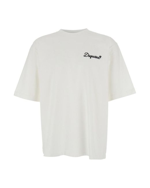 DSquared² White T-Shirt With Embroidered Logo On The Chest for men