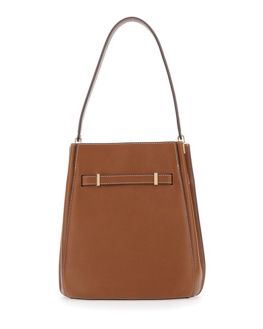 Tory Burch Brown Shoulder Bag 'Lee Radziwill' With Leather Buckle Clos