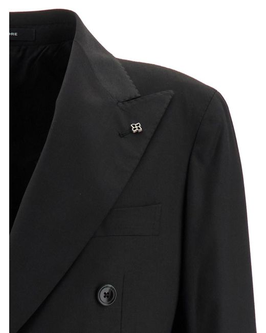Tagliatore Black Double-Breasted Jacket With Peak Revers for men