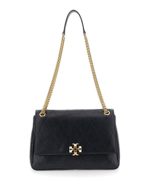 Tory Burch Blue Crossbody Bag Charlie Quilted Leather