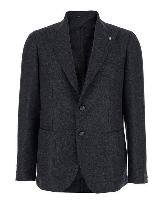 Tagliatore Black Single-Breasted Jacket With Peak Revers for men