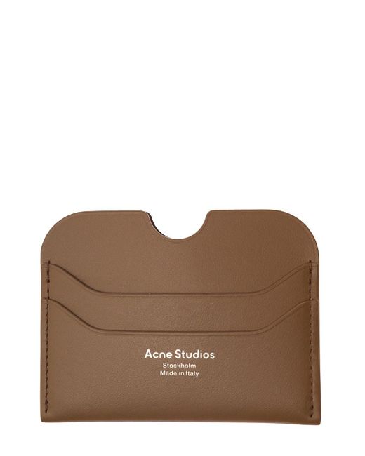 Acne Brown Camel Card Holder With Logo Printin Leather