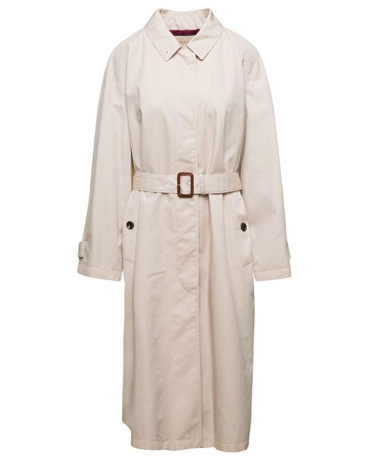 Gucci Natural White Single-breasted Trench Coat With Matching Belt In Cotton Blend