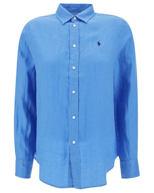 Polo Ralph Lauren Blue Light Shirt With Pony Embroidery