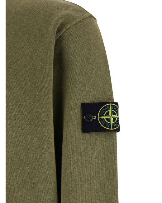 Stone Island Green Crewneck Sweatshirt With Dropped Shoulders And Logo for men