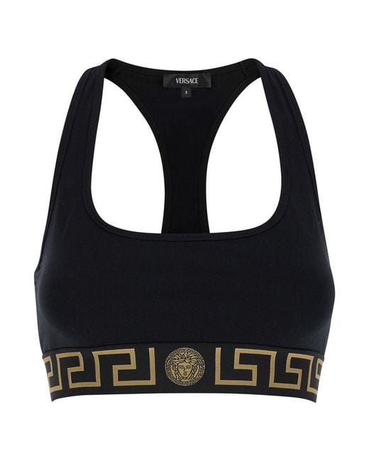 Versace Black Sports Bra With Greca And Medusa Detail