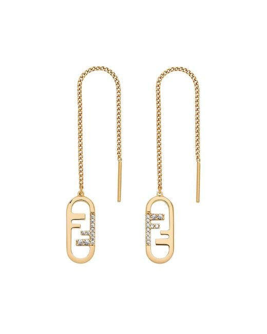 Fendi White Gold-colored Earrings With O'lock Pendant In Bronze