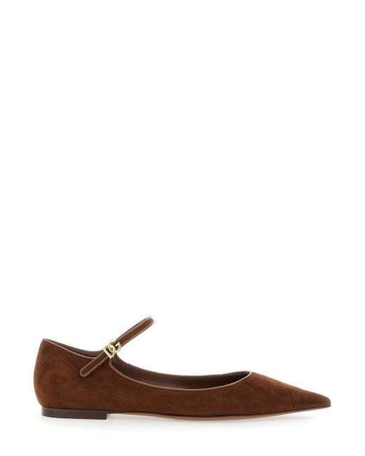 Ballerine Con Design A Punta E Logo Dg Laterale di Dolce & Gabbana in Brown