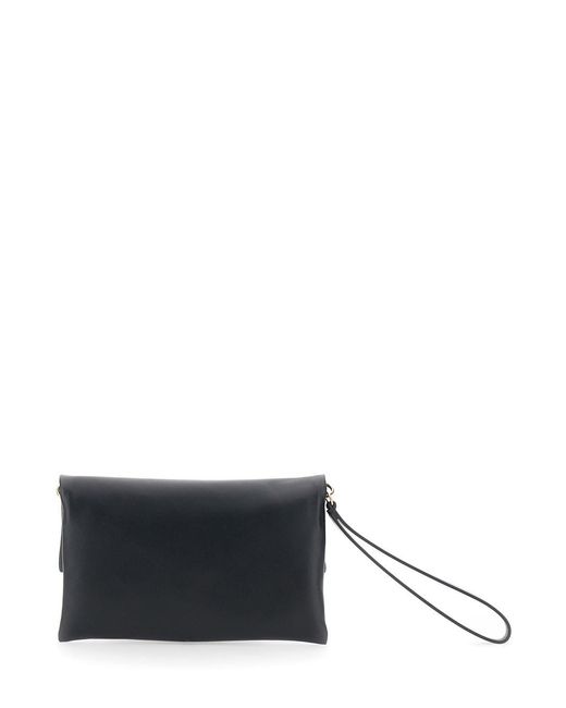 Fendi Black Pouch With Wrist Strap And Ff Plate Closure On The Front I